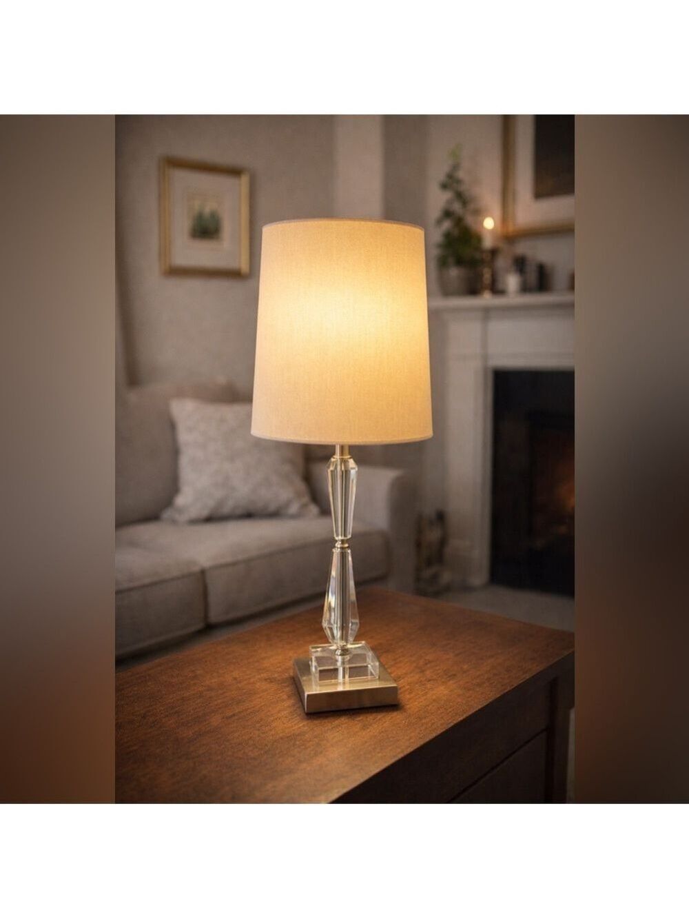 NEW Contemporary Faceted Crystal Glass Accent Lamp Oval Shade Modern Luxe Decor